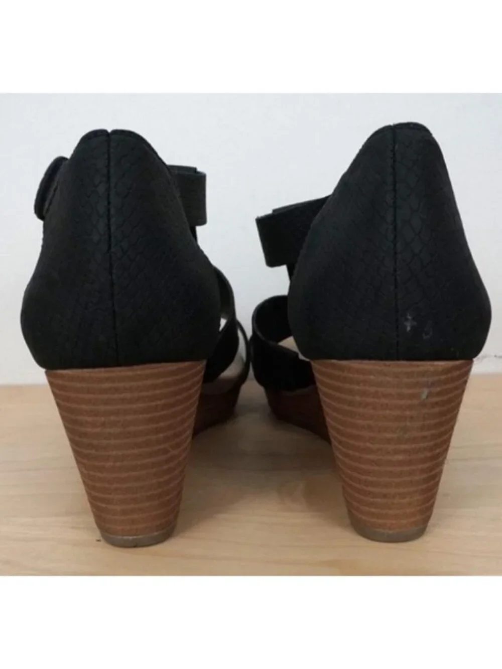 Dr. Scholls Black Barton Ankle Strappy Wedge Faux Leather Sandal Women's 9M